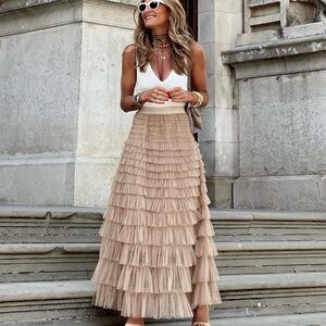 Elegant Tan Layered Skirt